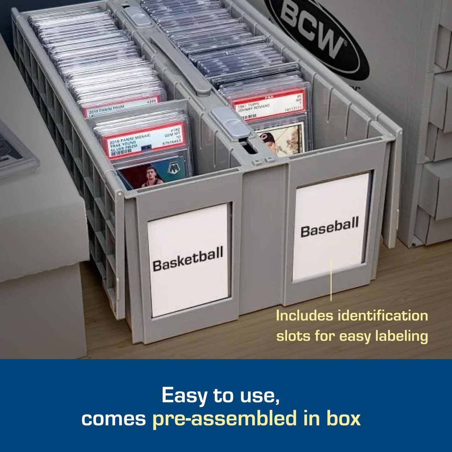 BCW 2-Row Graded Card Storage Box – Gray | Stackable PSA Slab Case with Lid & Handle