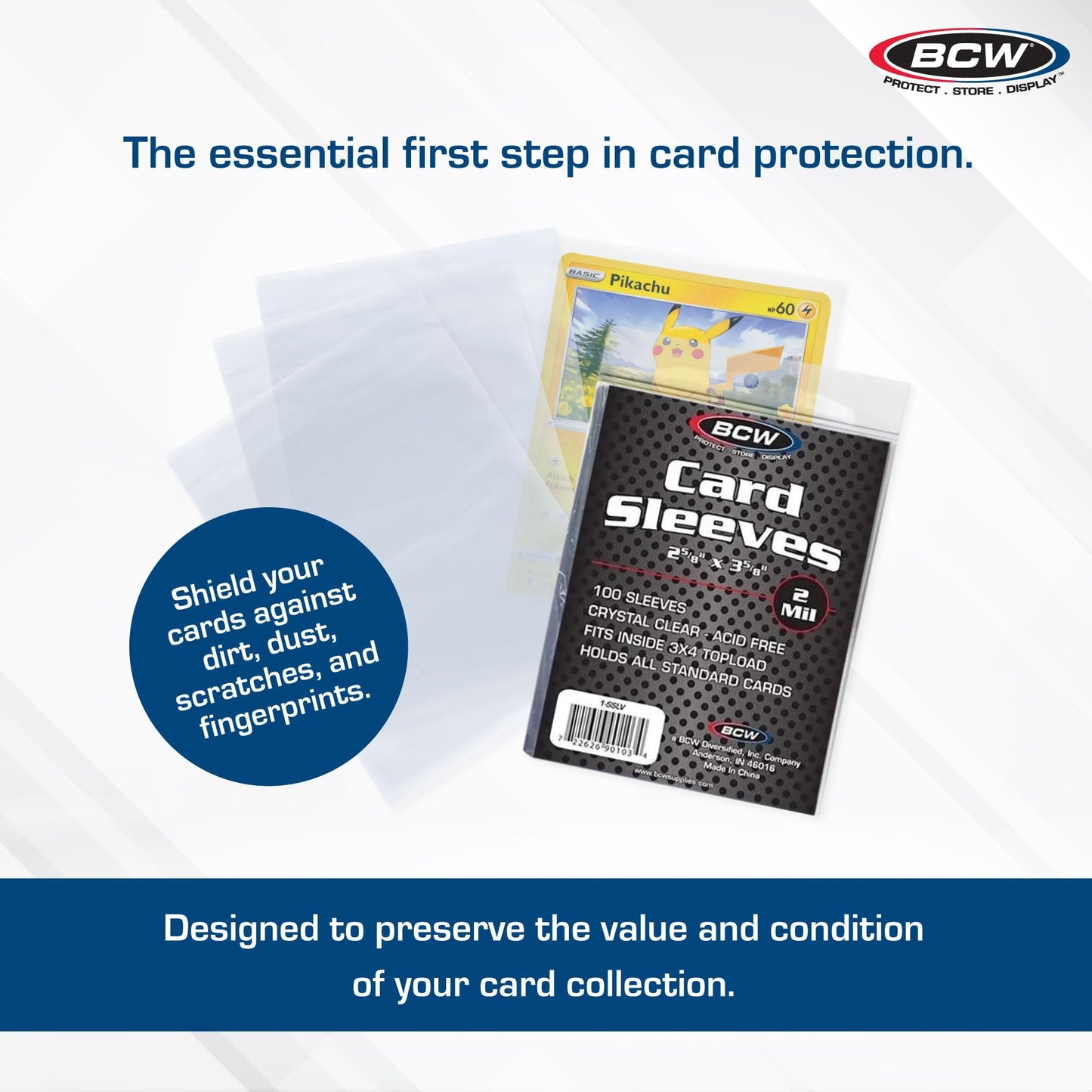 BCW Standard Card Sleeves 2-5/8 x 3-5/8 in – 100 Packs (10,000 ct) Crystal Clear, Acid-Free, Toploader Compatible
