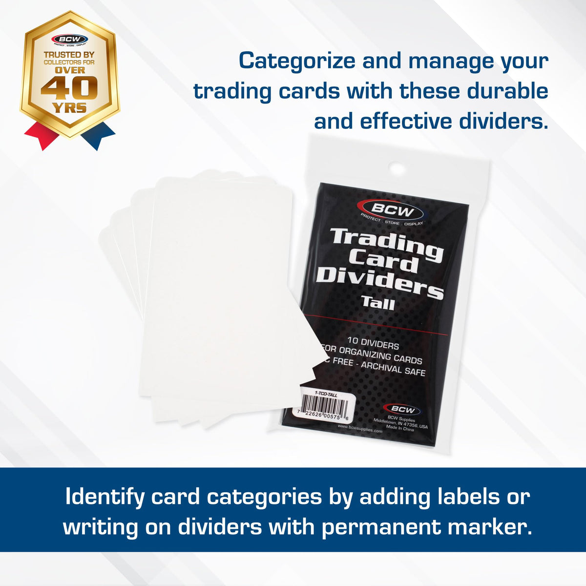 BCW Tall Trading Card Dividers - 50 ct | Archival-Quality Write-On Tabs | Fits Vault, Super Vault, QuickFold, Shoe & Super Shoebox