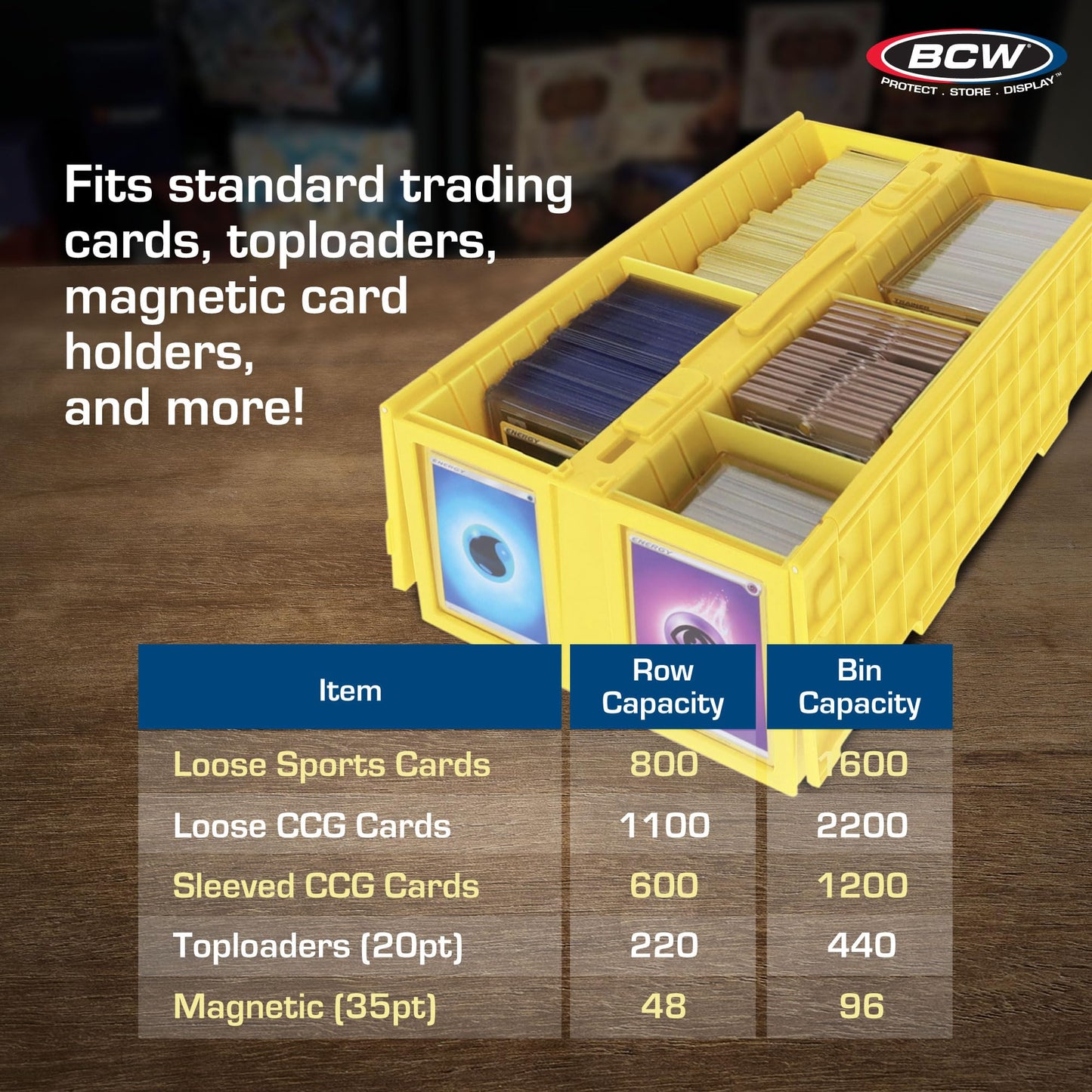 BCW Collectible Card Bin – Holds 1600 Cards – Yellow (2-Pack)