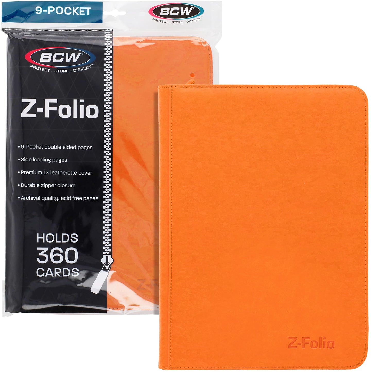 BCW Z-Folio LX 9-Pocket Orange Album | Secure Zipper Card Organizer for Trading Cards