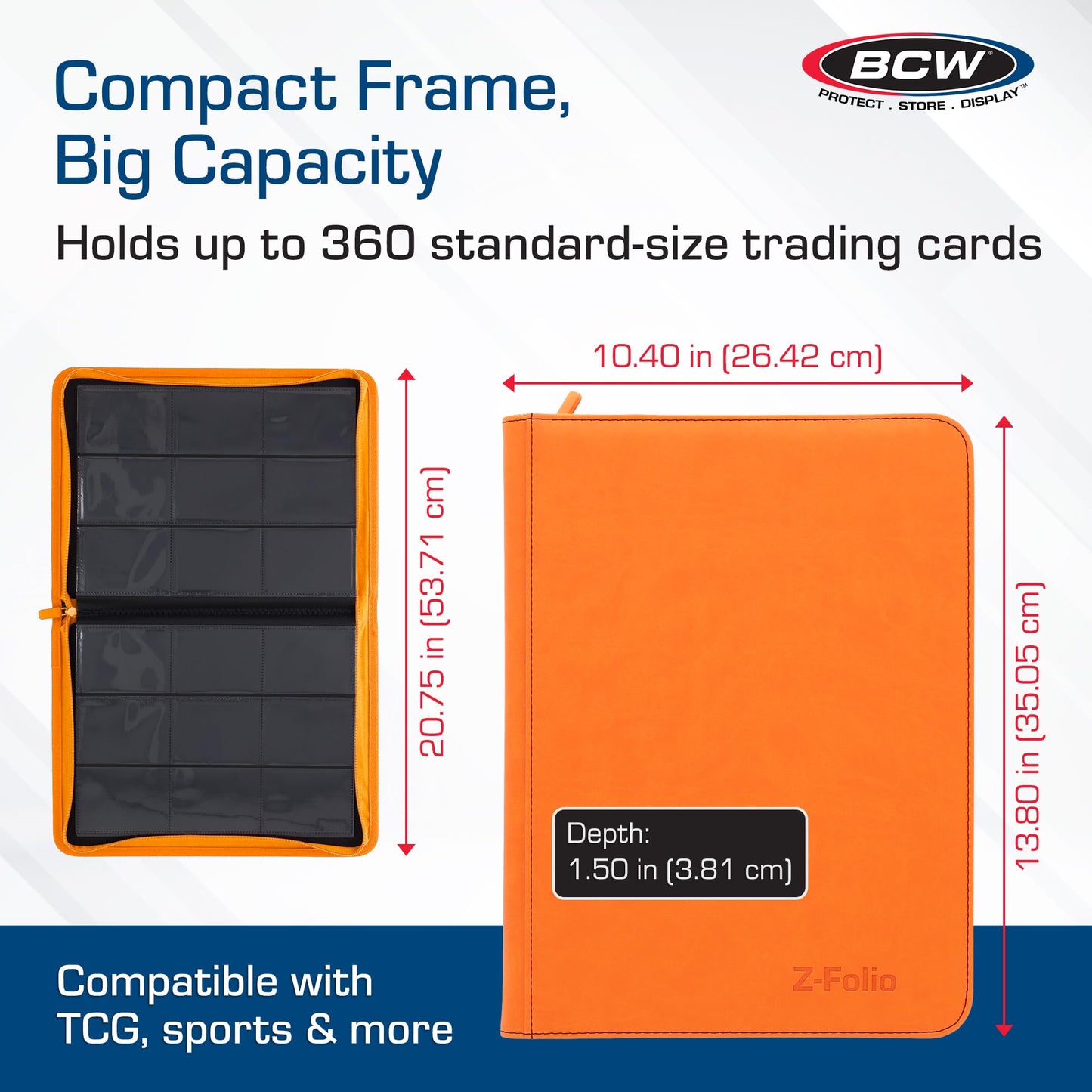 BCW Z-Folio LX 9-Pocket Orange Album | Secure Zipper Card Organizer for Trading Cards