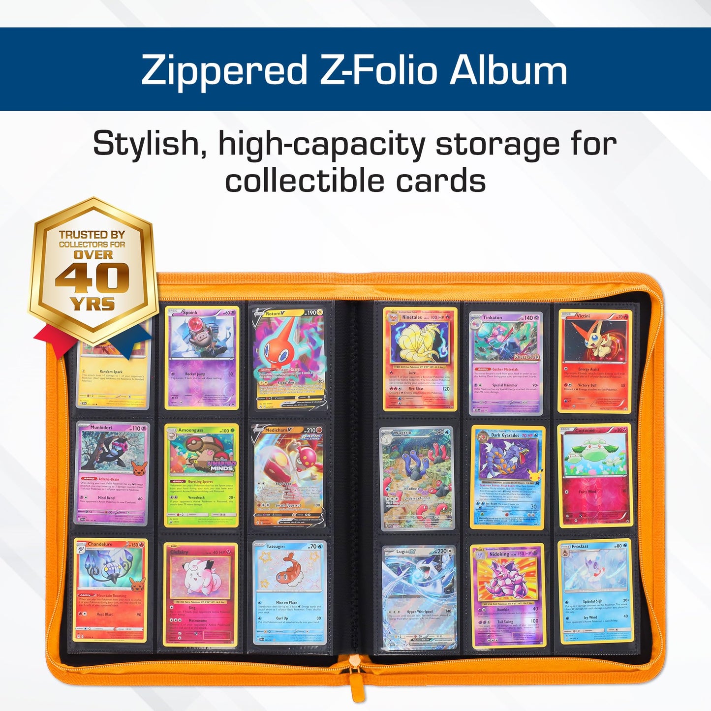 BCW Z-Folio LX 9-Pocket Orange Album | Secure Zipper Card Organizer for Trading Cards