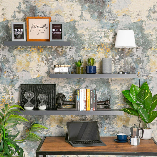 100cm Grey Modern Floating Shelves - Pack of Three