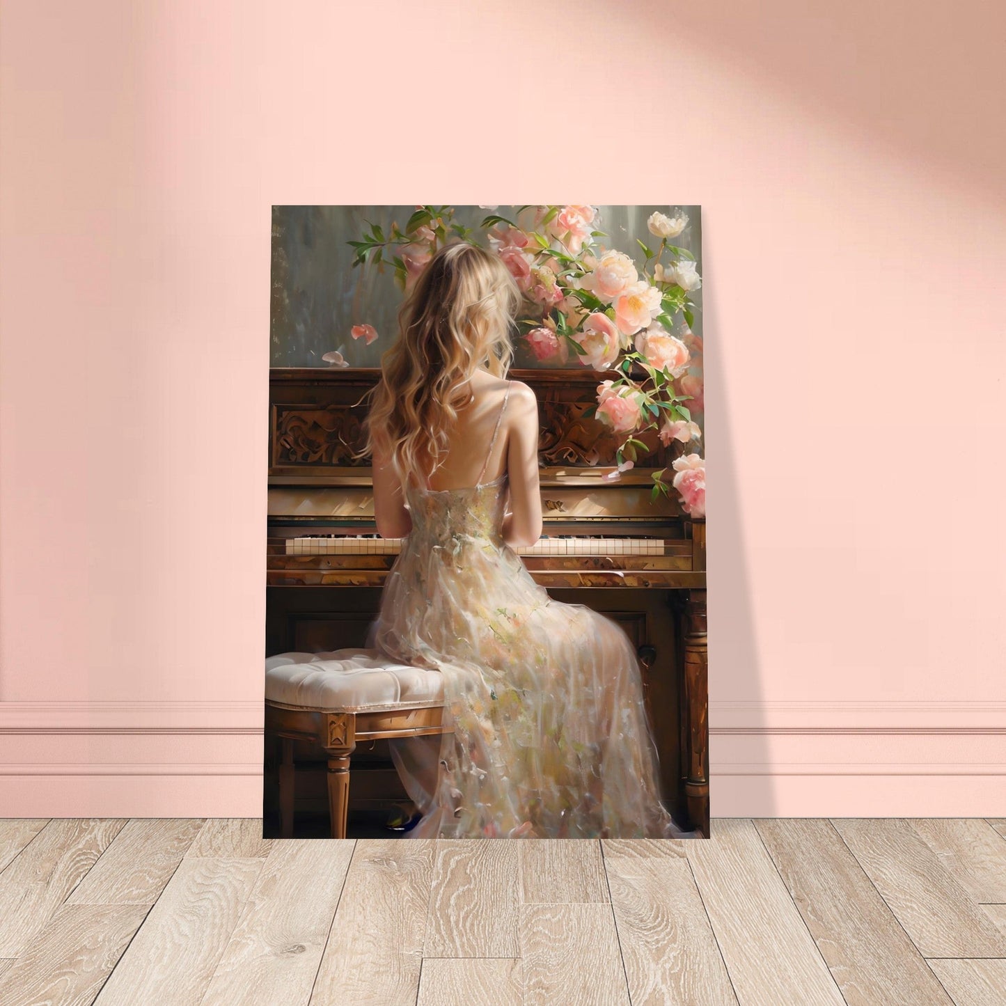 Romantic Piano Wall Art – Vintage Floral Music Print