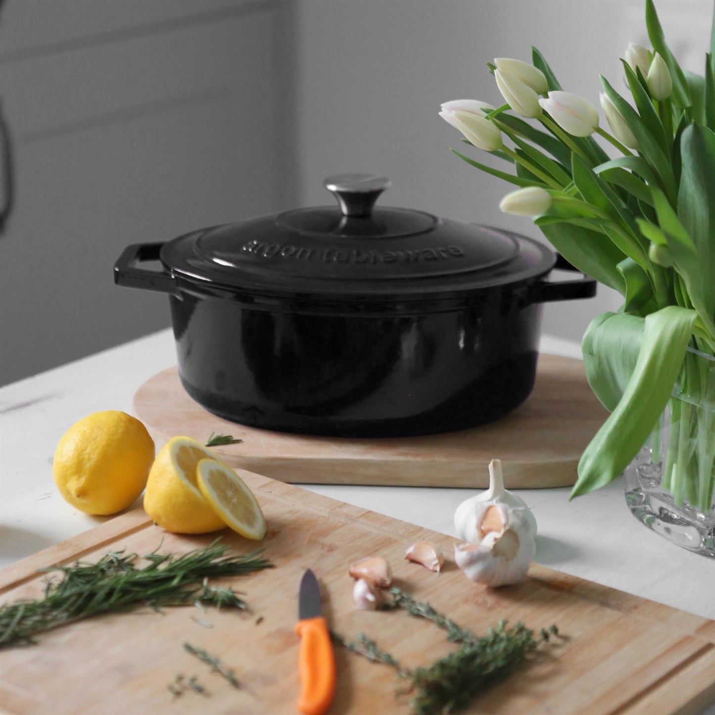 4.68L Matt Black Oval Cast Iron Casserole Dish