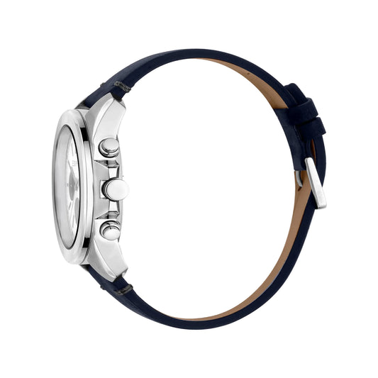 Esprit Men's Blue Leather Watch, Silver Dial | Es1g200m0025