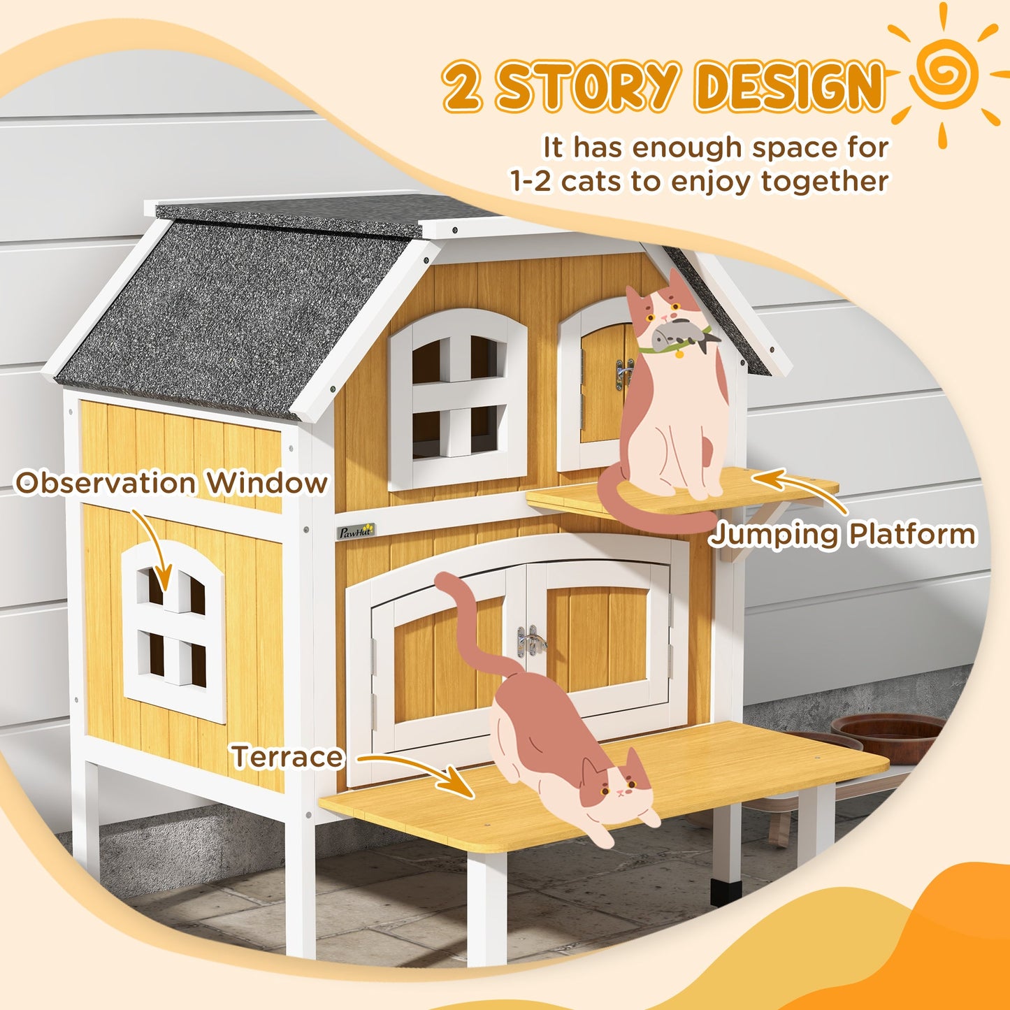 PawHut Outdoor Cat House Cat Shelter w/ Openable Asphalt Roof, Escape Doors