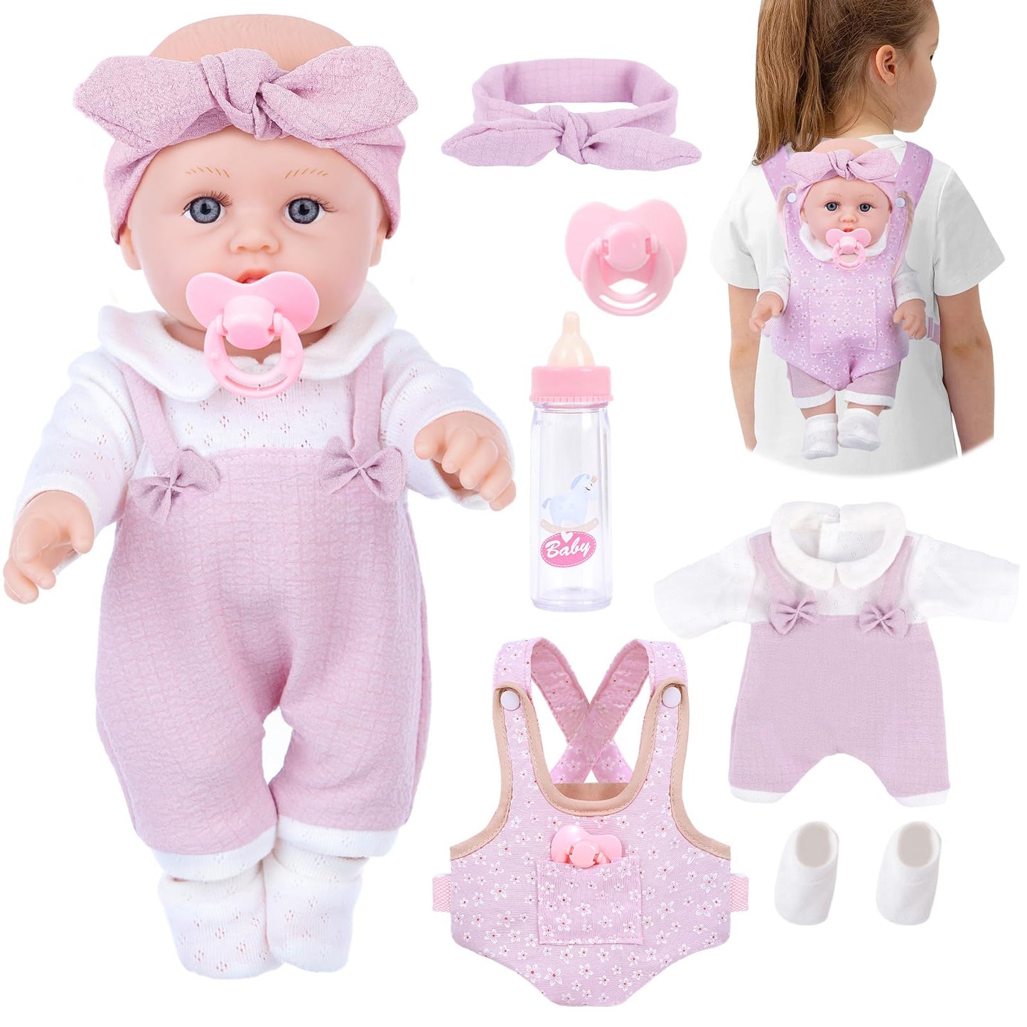 BDDOLL 12-Inch Baby Doll Playset with Carrier & Accessories – Clothes, Bottles, Socks, Headbands