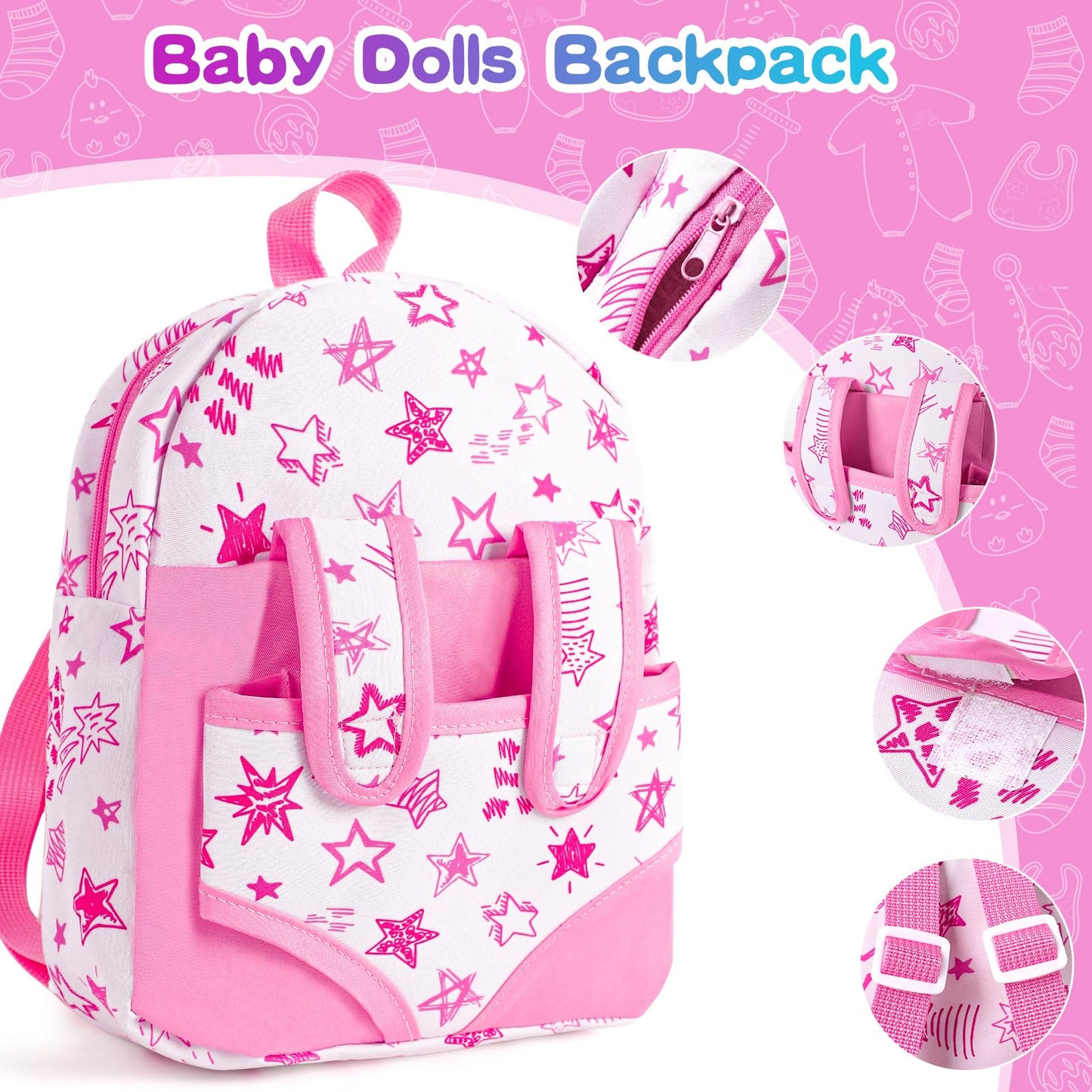 BDDOLL 12in Baby Doll Gift Box with Pink Backpack – Clothes, Bottle & Pacifier for 3+