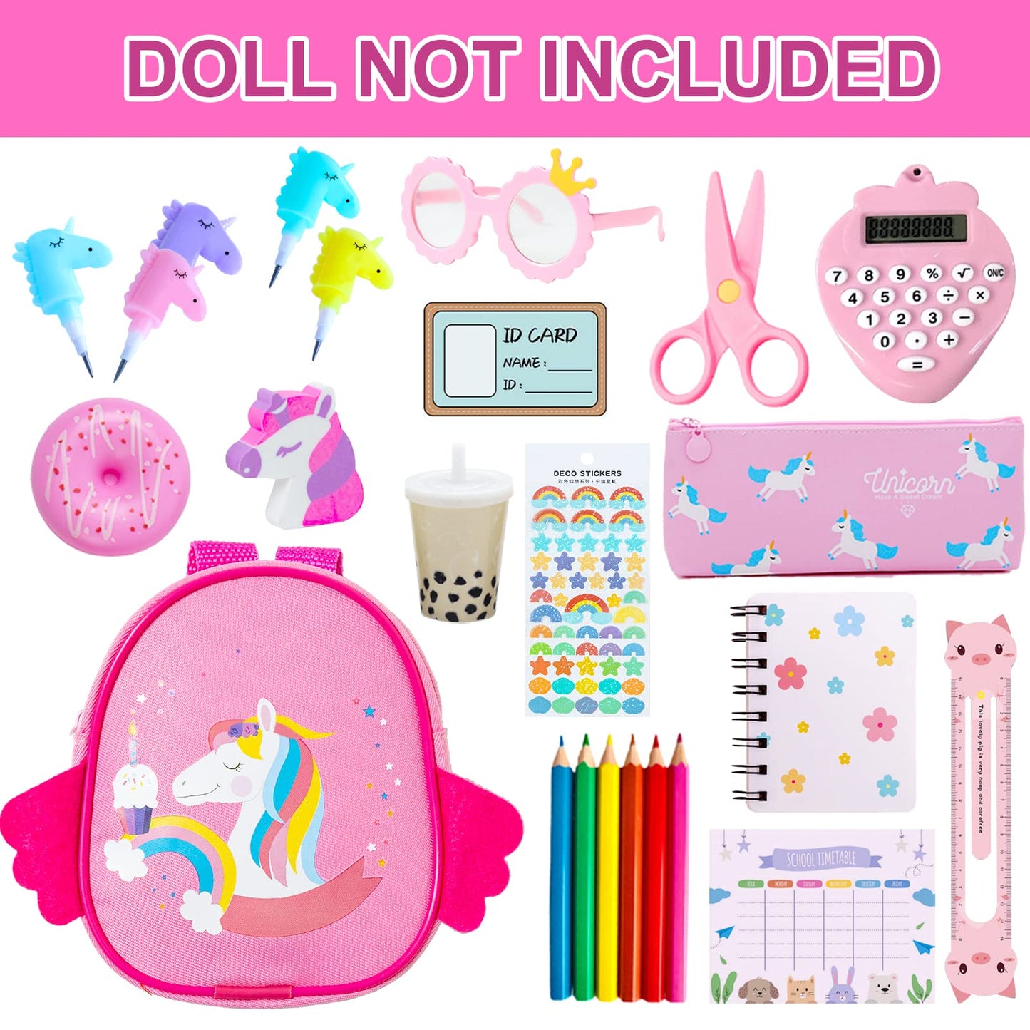 BDOLL 18-Inch Doll School Playset – 25-Piece Accessories Kit for Creative Pretend Play