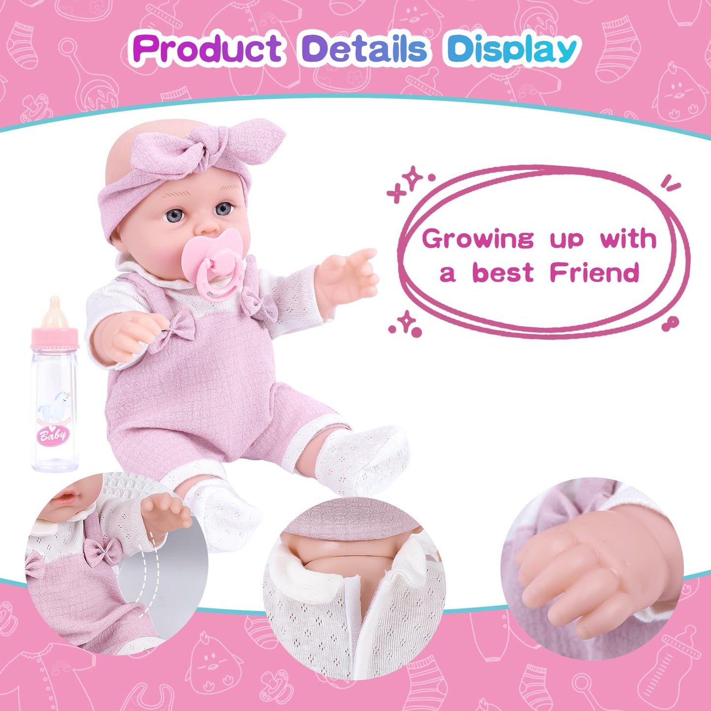 BDDOLL 12-Inch Baby Doll Playset with Carrier & Accessories – Clothes, Bottles, Socks, Headbands