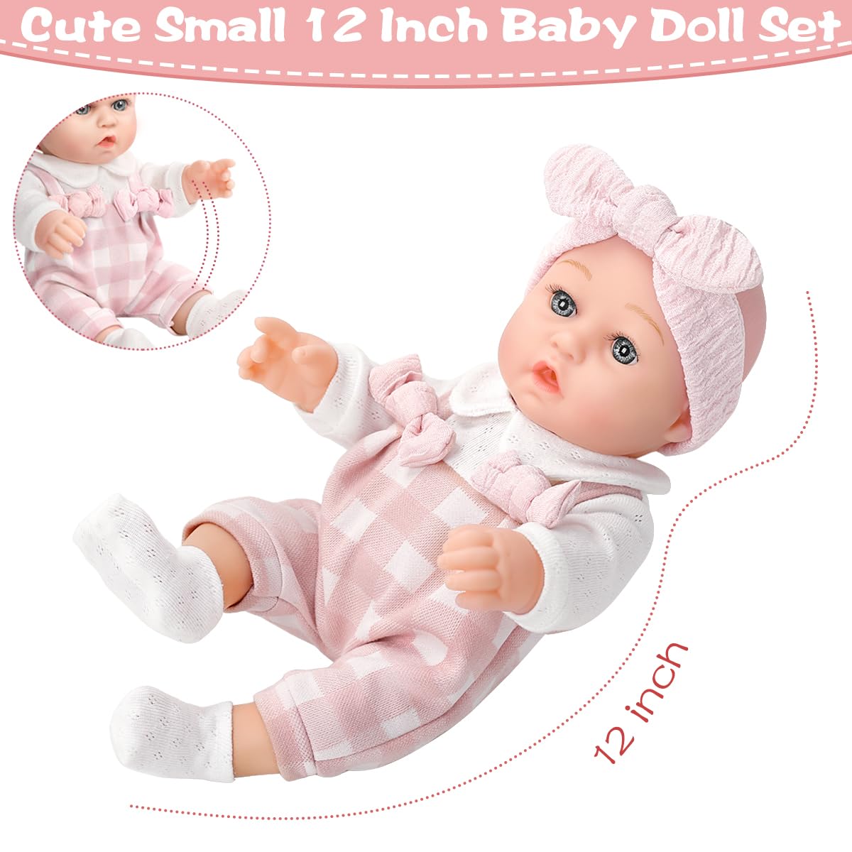 BDDOLL 12'' Baby Doll Playset with Clothes, Bottles & Pacifier | Realistic 12-Inch Doll for Toddlers 36 Months+