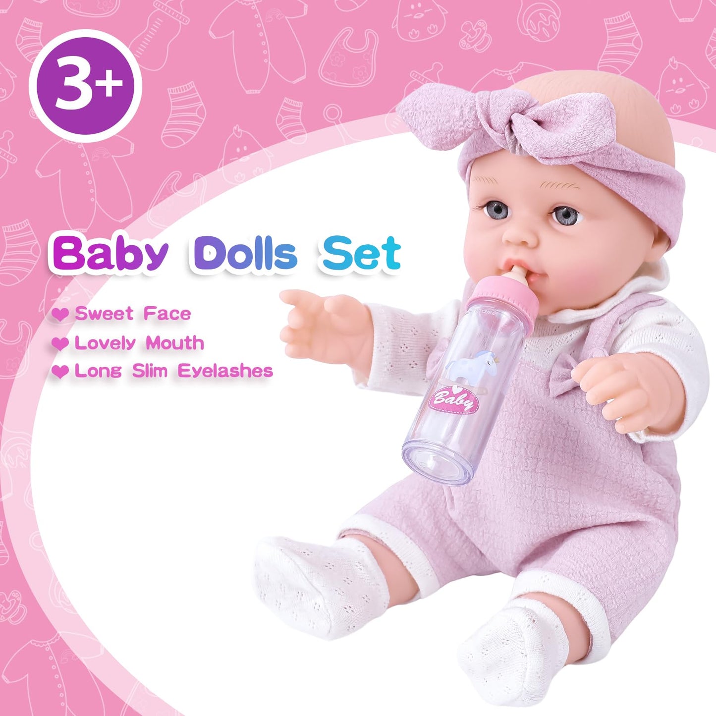 BDDOLL 12-Inch Baby Doll Playset with Carrier & Accessories – Clothes, Bottles, Socks, Headbands