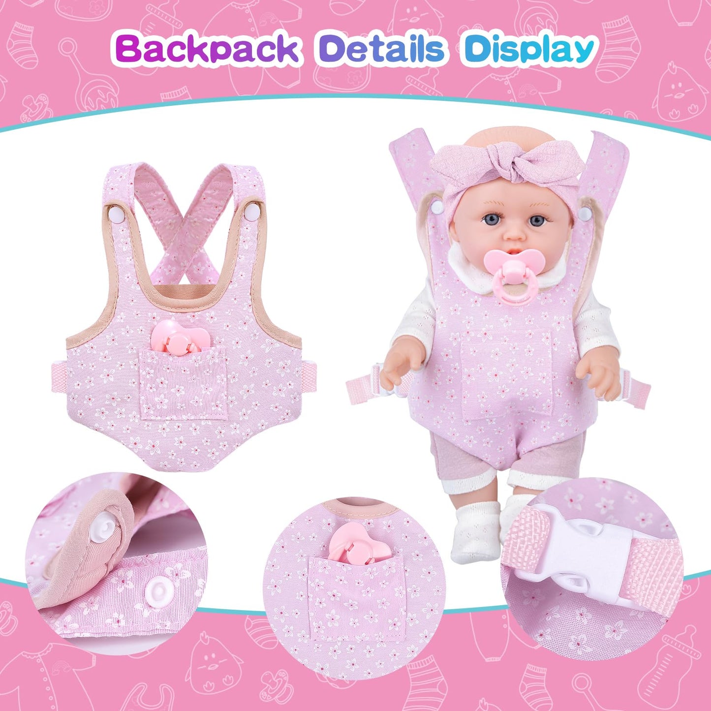 BDDOLL 12-Inch Baby Doll Playset with Carrier & Accessories – Clothes, Bottles, Socks, Headbands