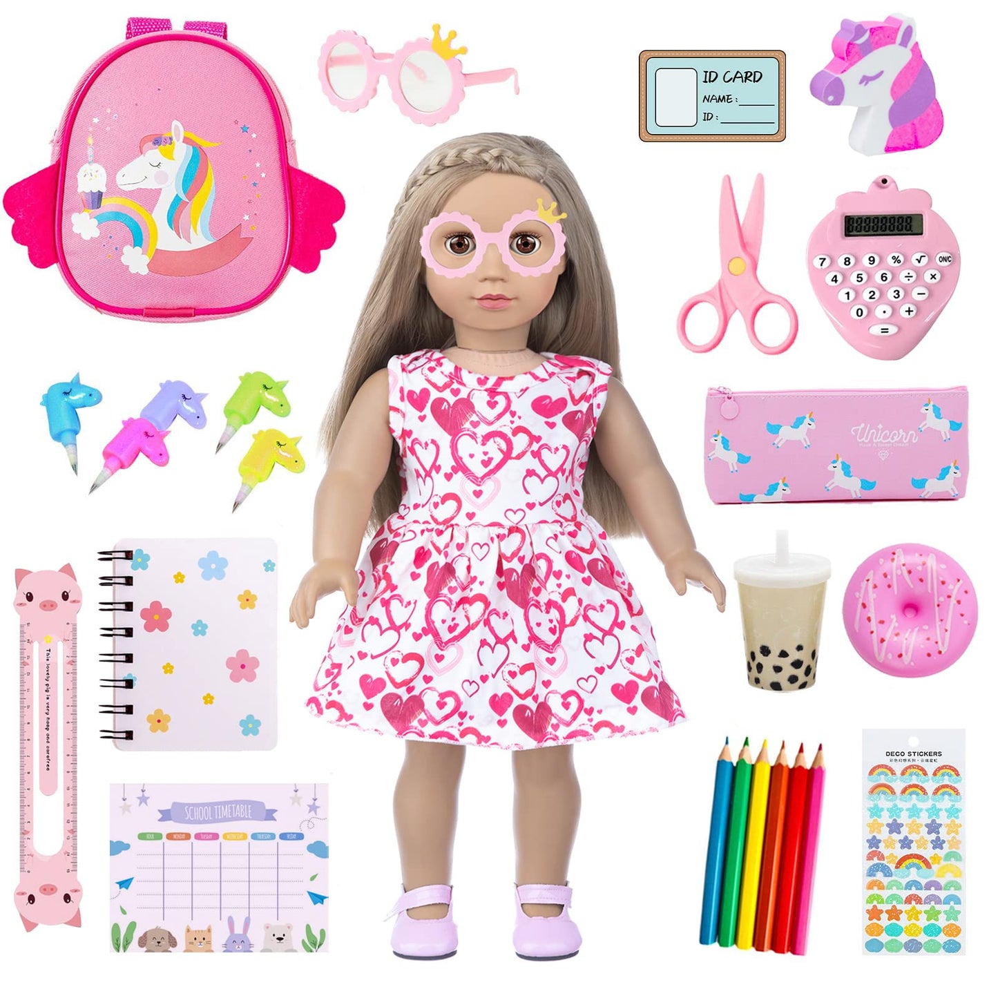 BDOLL 18-Inch Doll School Playset – 25-Piece Accessories Kit for Creative Pretend Play