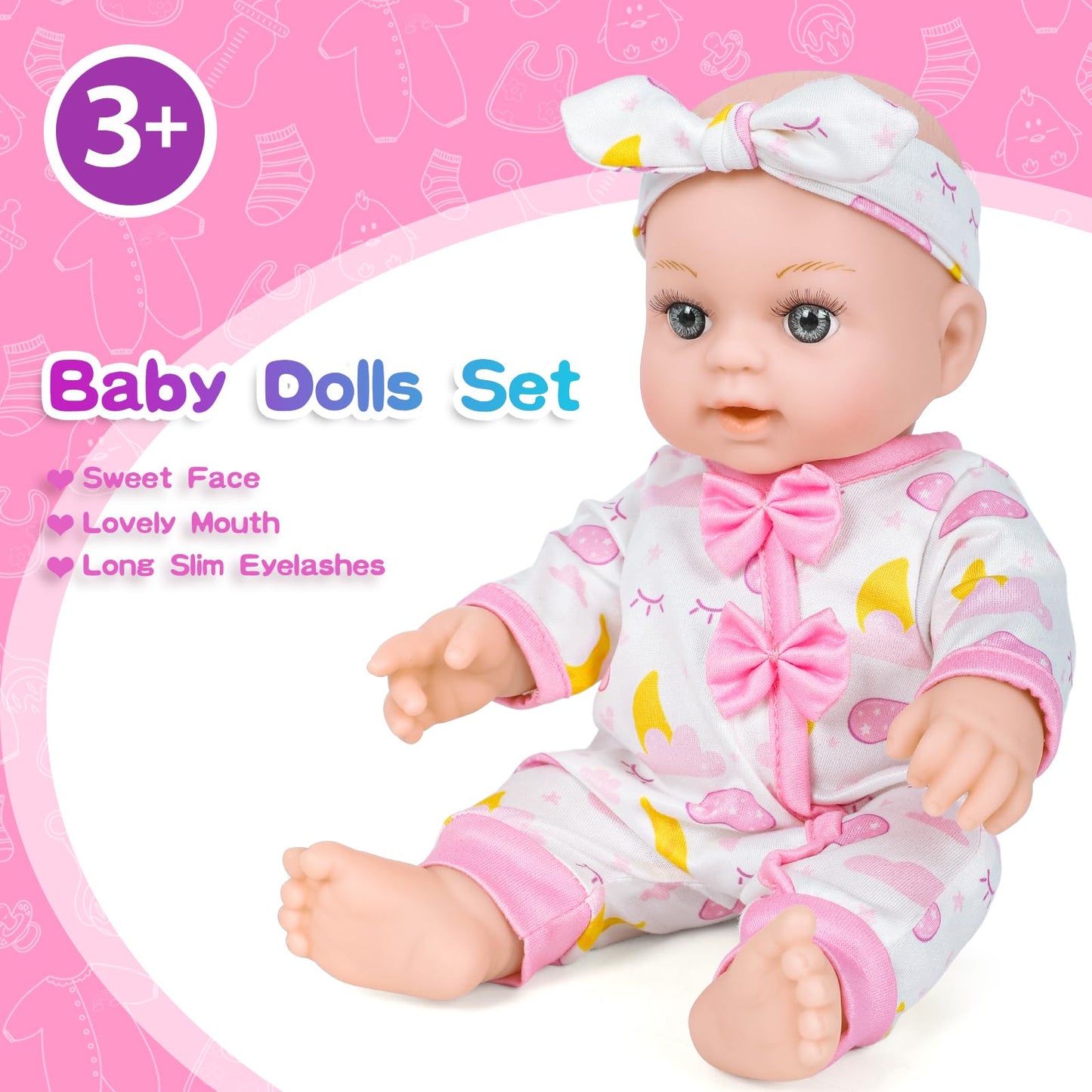 BDDOLL 12-Inch Baby Doll Crib Playset with Clothes & Accessories | Sleepover-Themed Gift for Ages 3+