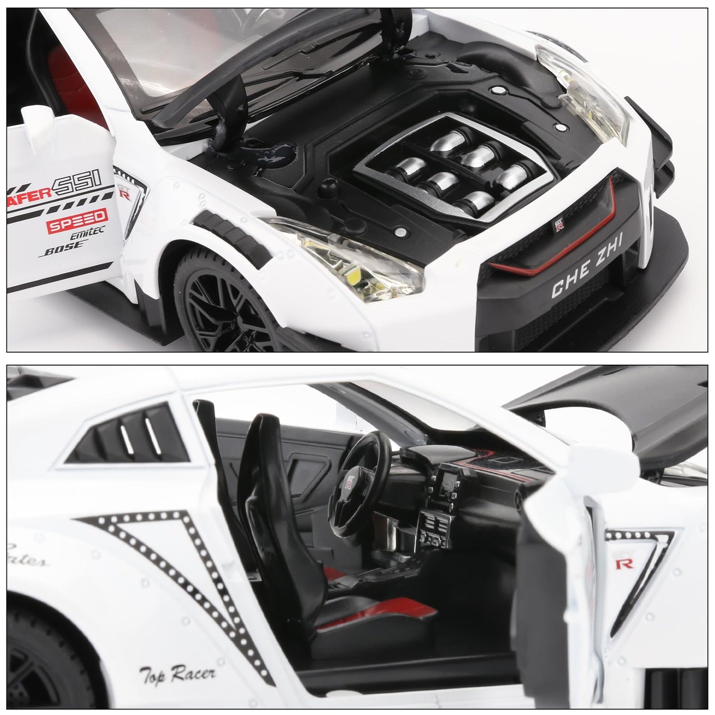 BDTCTK 1/24 Scale Nissan GTR Model Car Toy with Sound & Light — Zinc Alloy Pull-Back (White)