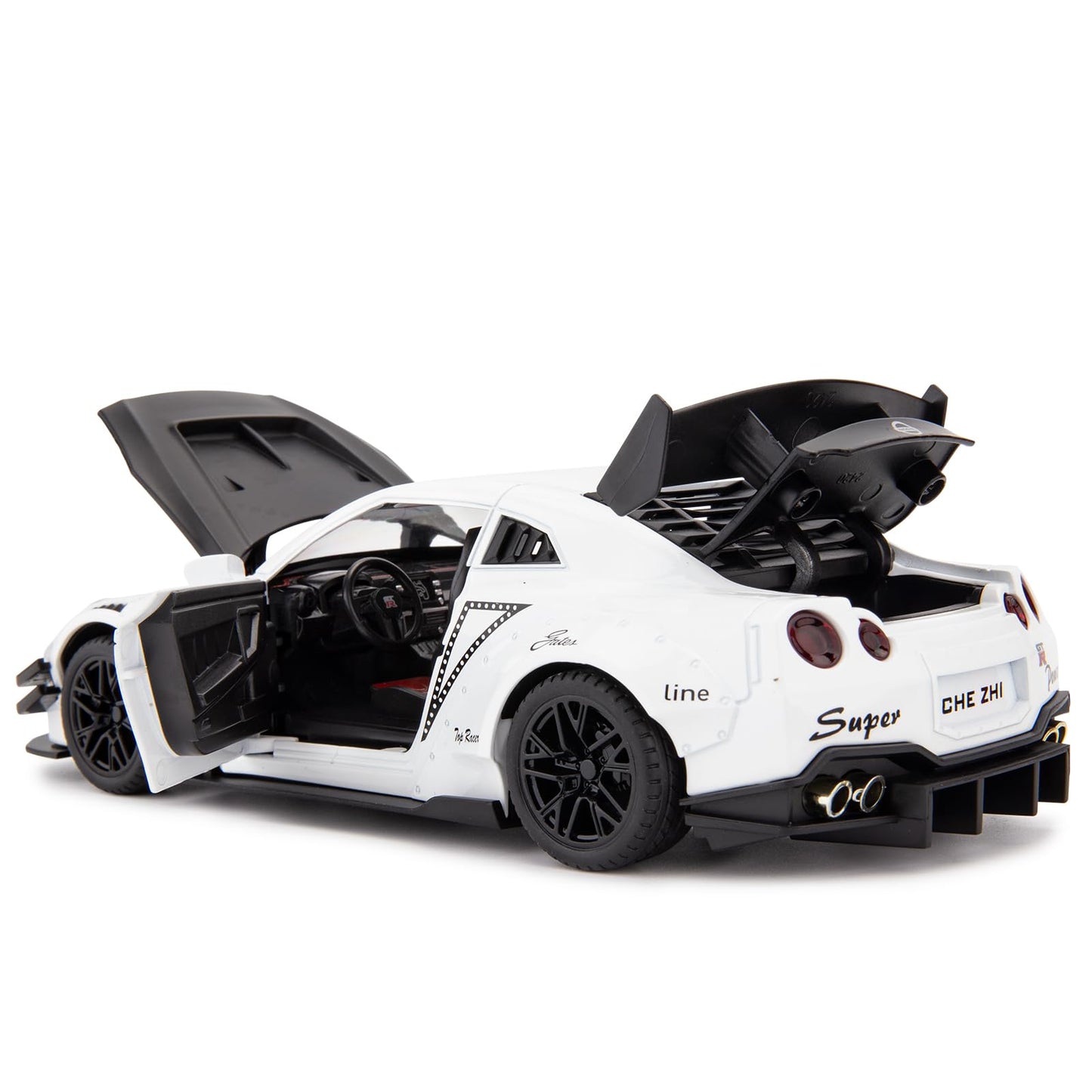 BDTCTK 1/24 Scale Nissan GTR Model Car Toy with Sound & Light — Zinc Alloy Pull-Back (White)