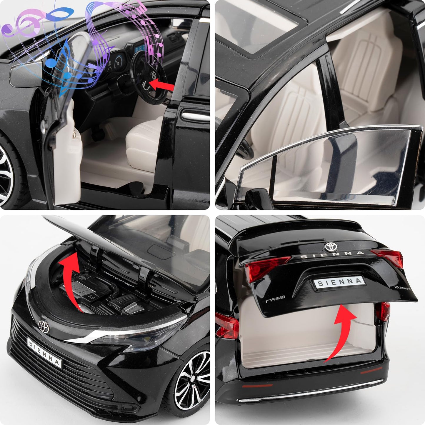 BDTCTK 1:24 Sienna Diecast Car with Pull-Back, Lights & Sounds – Gift Black