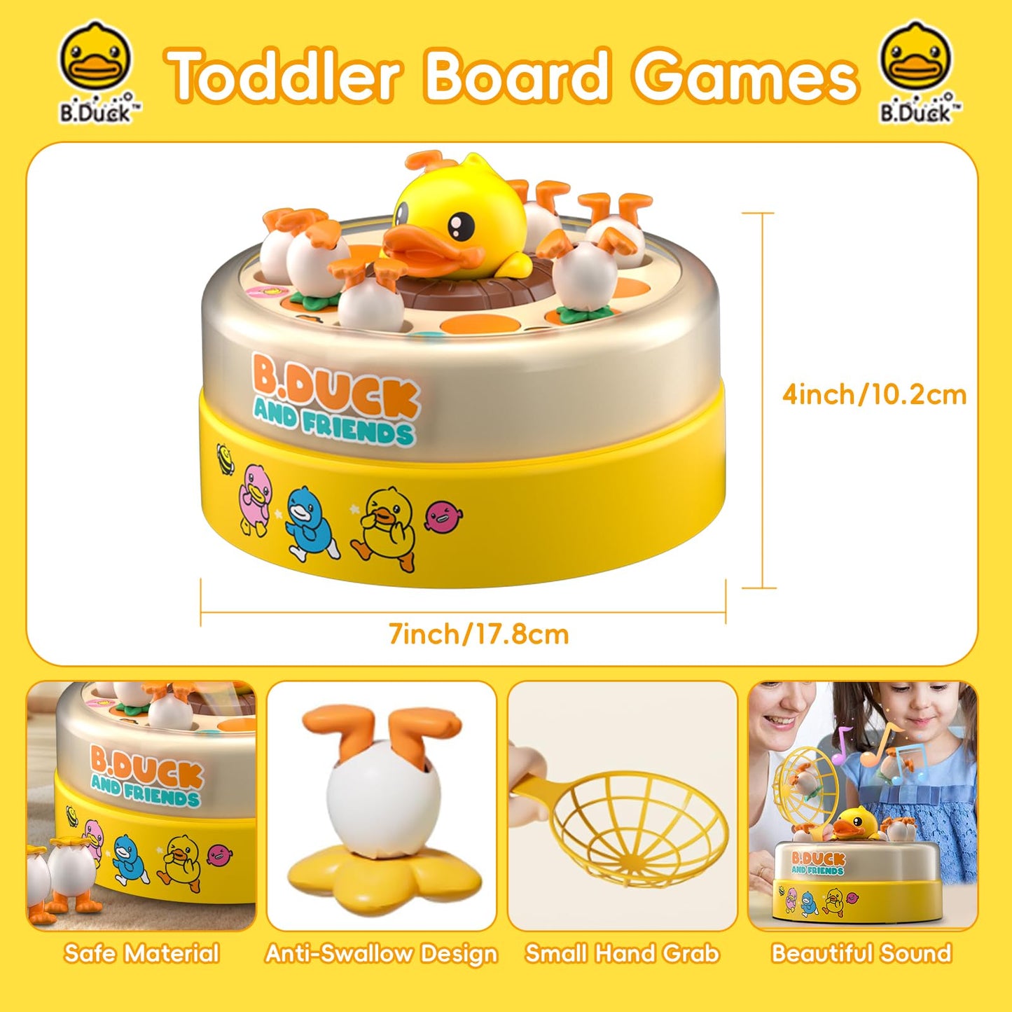 BDUCK+ Jumping Ducks Board Game for Toddlers - 1-2 Player Family Educational Toy (Ages 3+)