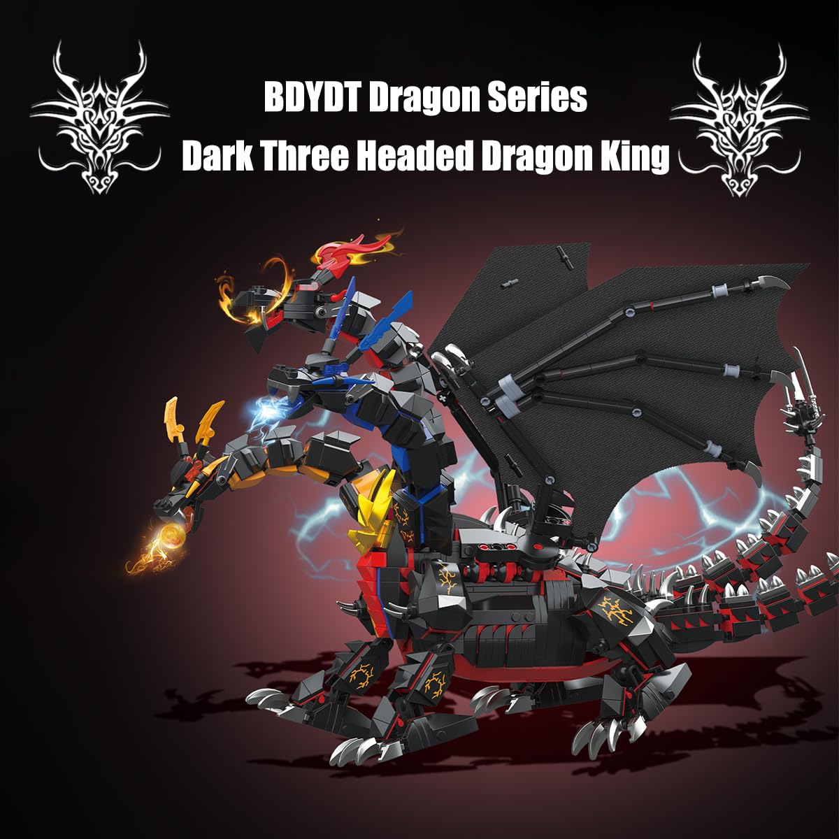 BDYDT Dragon Series Dark Three Headed Dragon King Building Blocks Set (1400 PCS)
