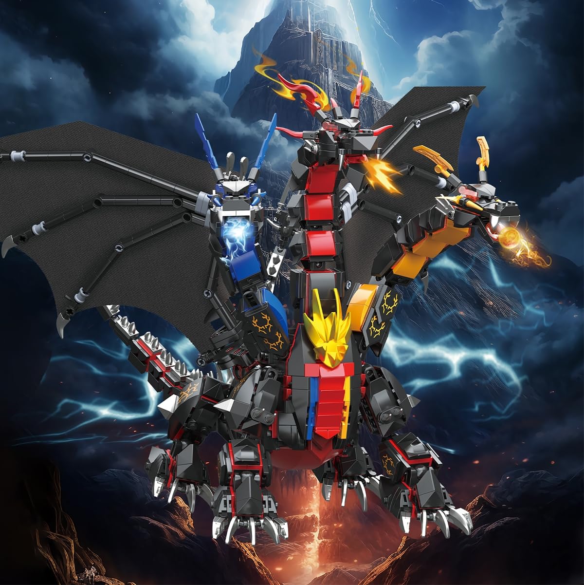 BDYDT Dragon Series Dark Three Headed Dragon King Building Blocks Set (1400 PCS)