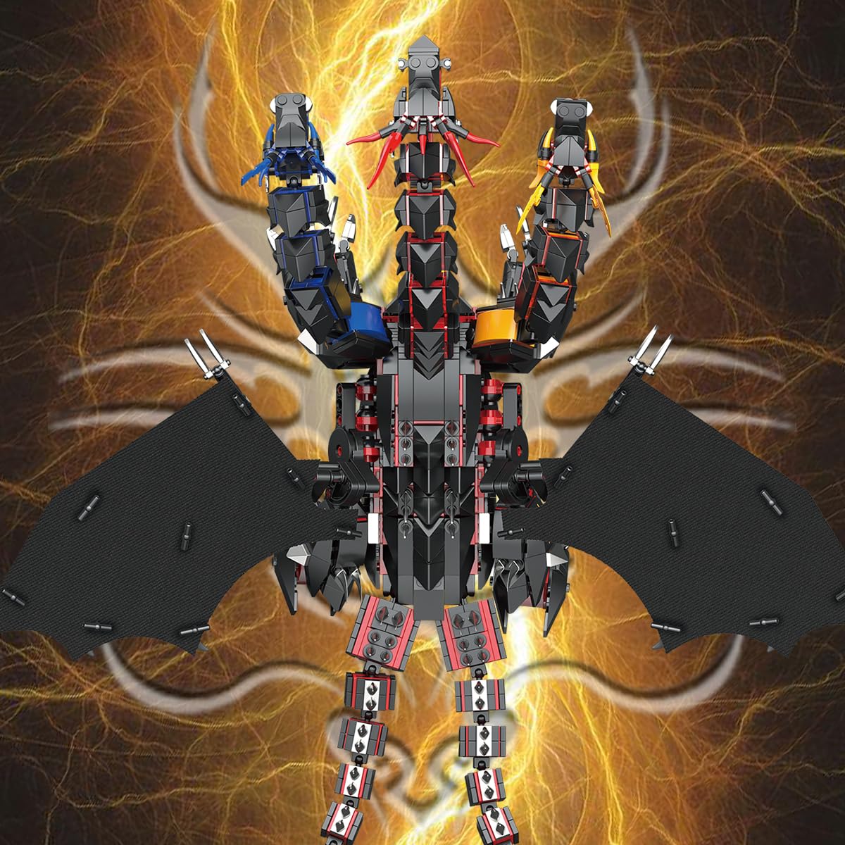 BDYDT Dragon Series Dark Three Headed Dragon King Building Blocks Set (1400 PCS)
