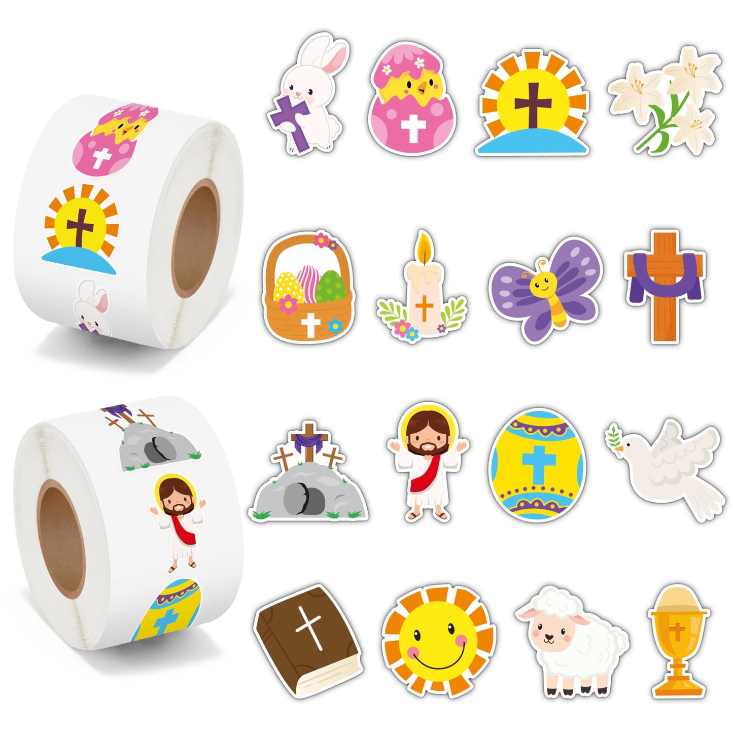 BeYumi Easter Christian Sticker Roll – 1000 Pcs, 2 Rolls, Waterproof Vinyl for Crafts