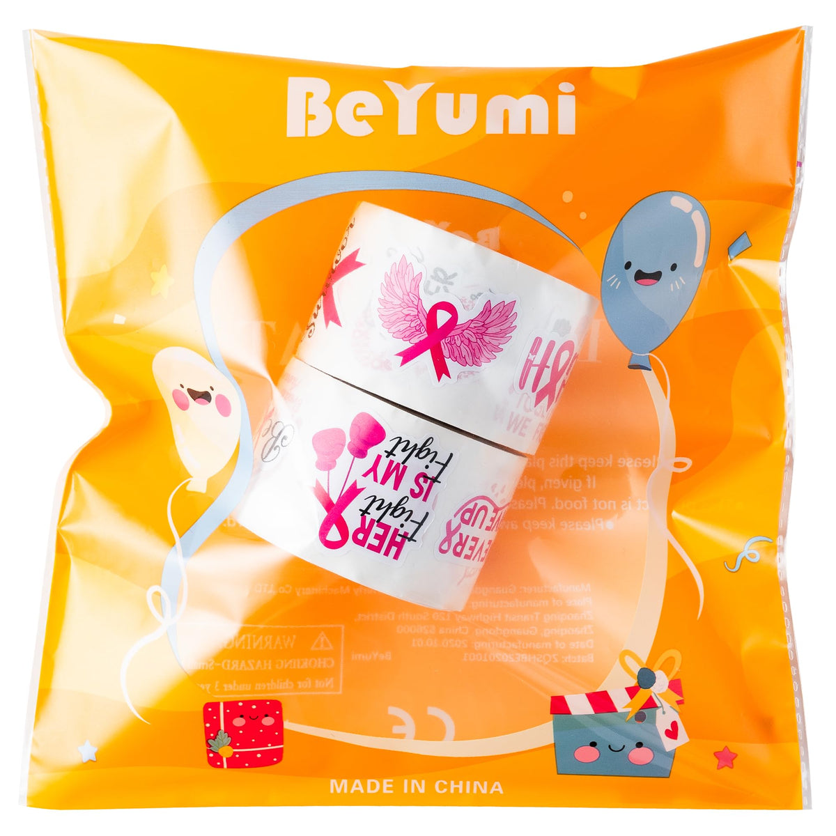 BeYumi Breast Cancer Awareness Stickers – 1000 Pcs in 2 Rolls Waterproof Vinyl