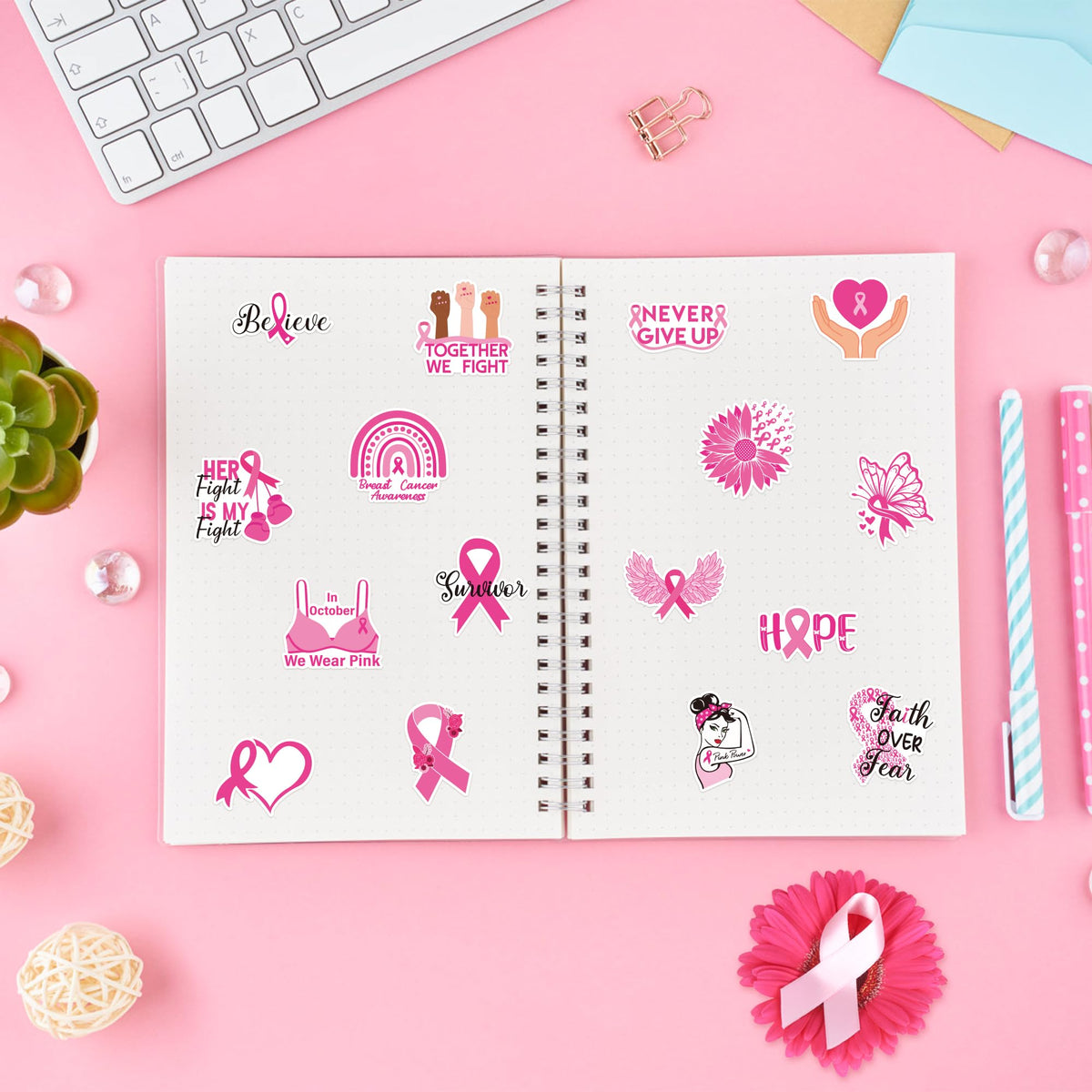 BeYumi Breast Cancer Awareness Stickers – 1000 Pcs in 2 Rolls Waterproof Vinyl
