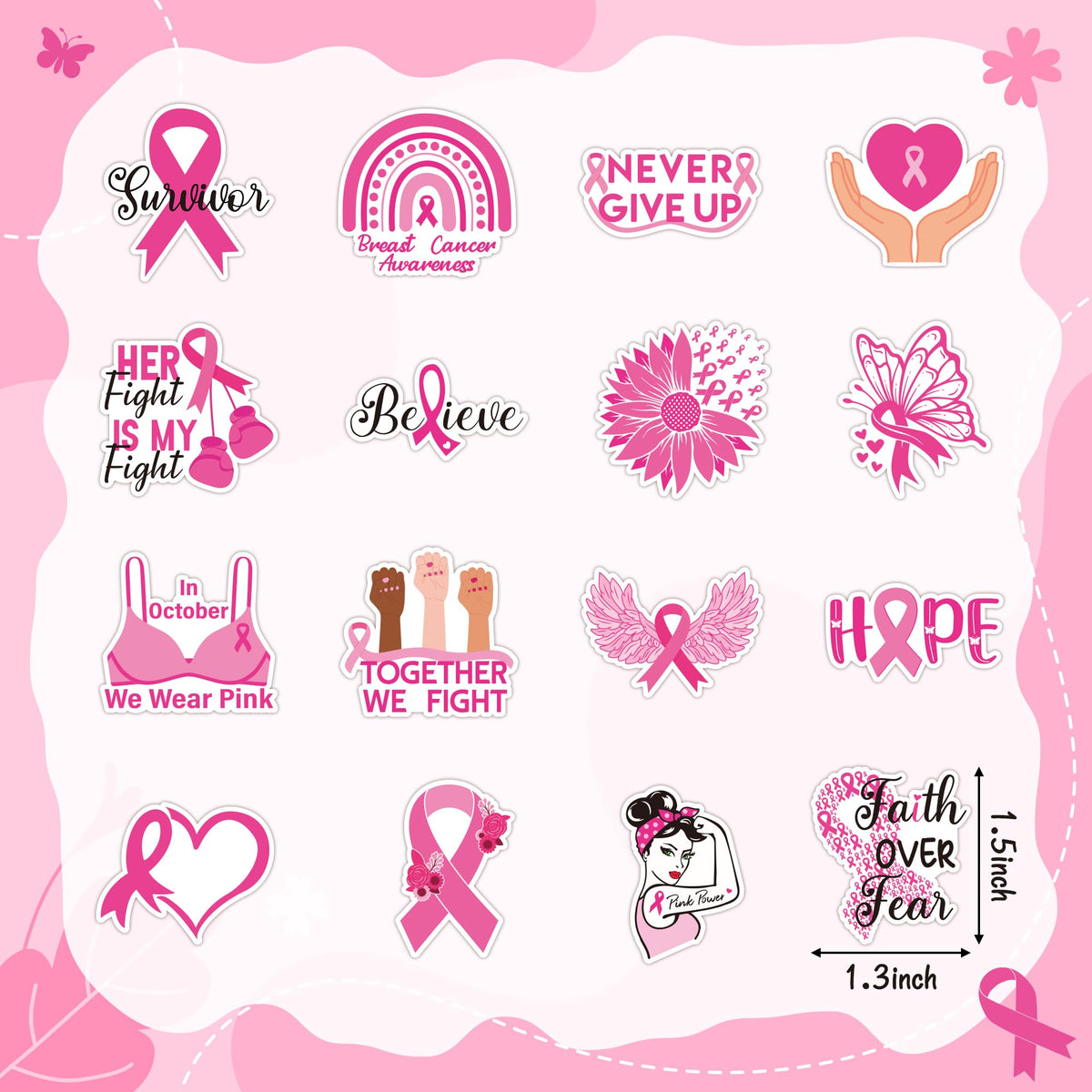 BeYumi Breast Cancer Awareness Stickers – 1000 Pcs in 2 Rolls Waterproof Vinyl