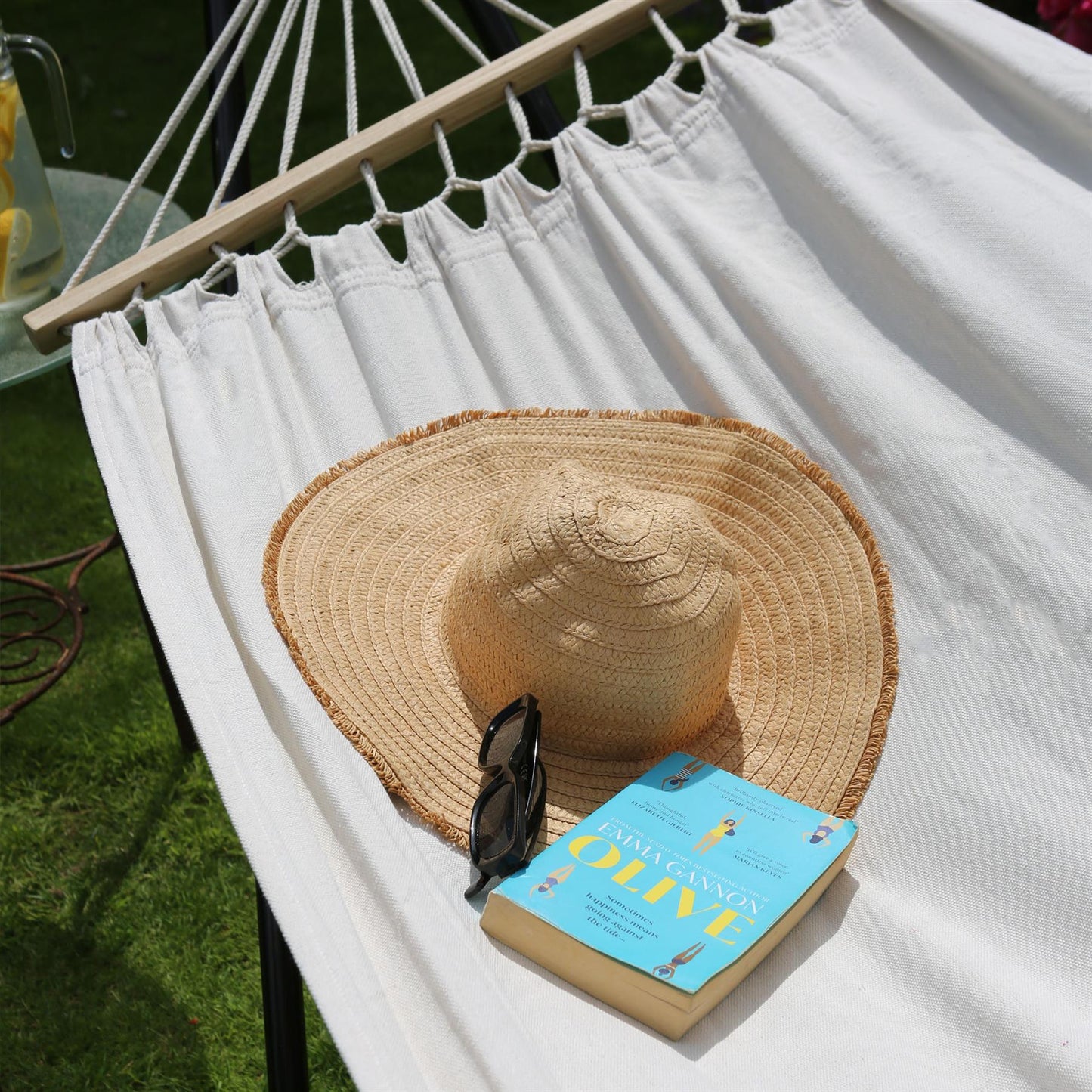 Deluxe Cotton Garden Hammock with Metal Stand