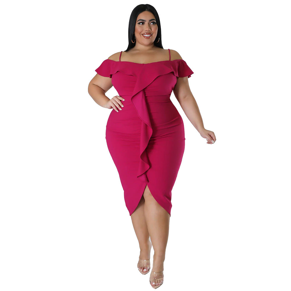 Solid-color Dress Halter-neck Midi Skirt