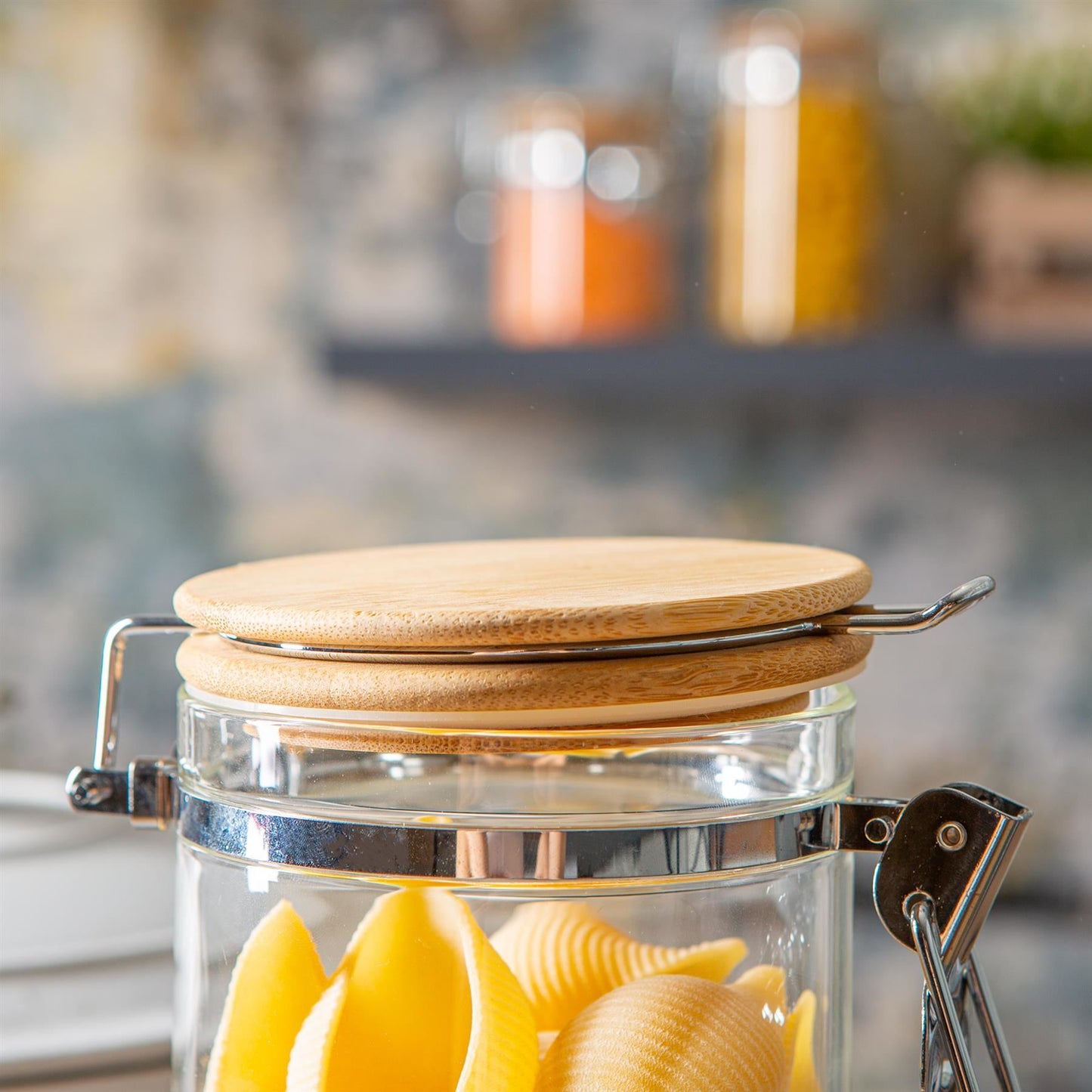 1.4L Glass Storage Jar with Wooden Clip Lid