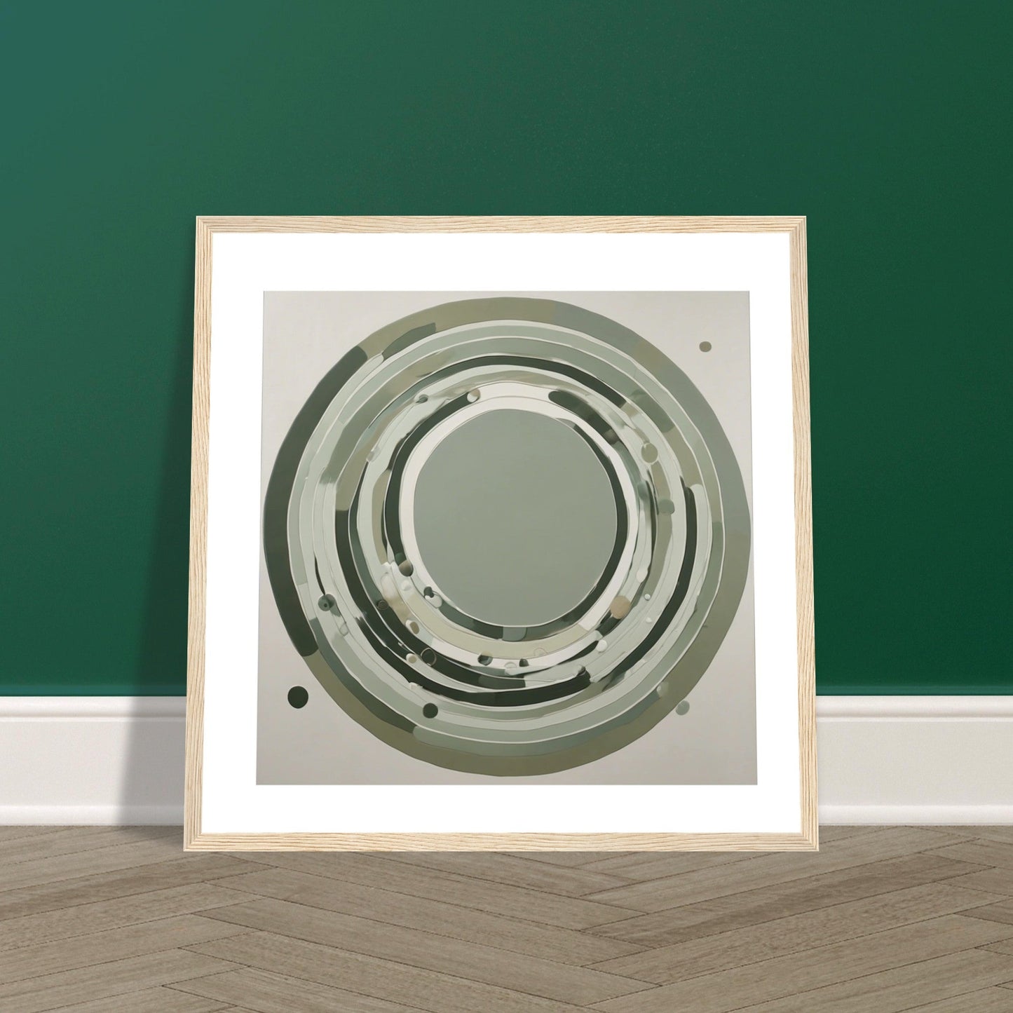 Sage Green Circular Abstract Framed Poster – Minimalist Geometric Wall Art