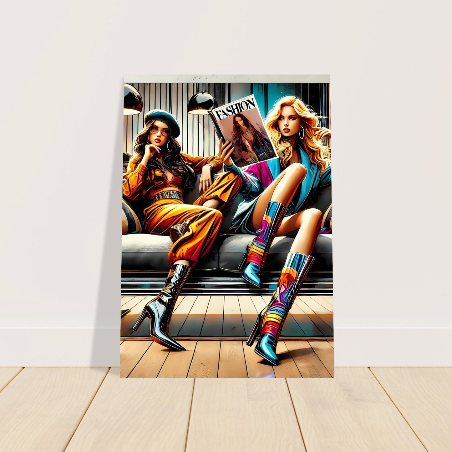 Fashion Lounge Poster – Stylish High Heel & Magazine Scene