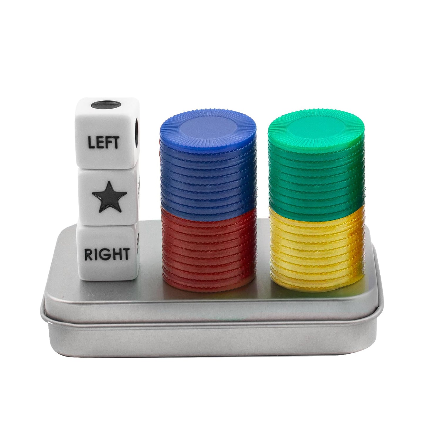 BEABOY Left Right Center Dice Game Set – 3 Dice + 40 Colorful Chips