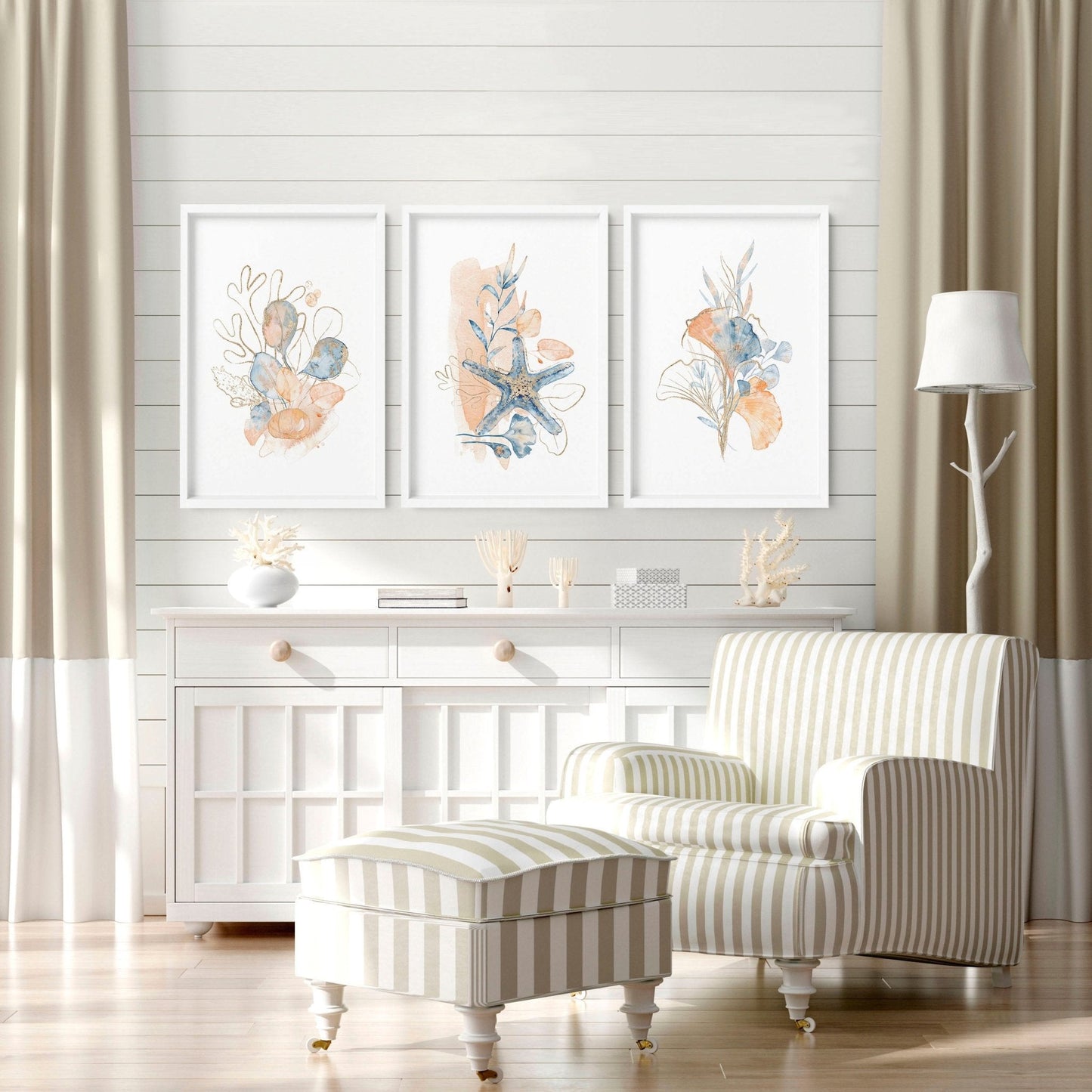 Beach theme decor wall art | Set of 3 wall art prints