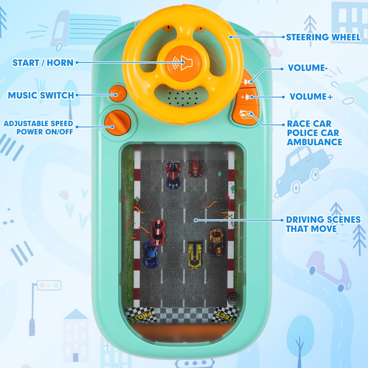 Beacron Musical Steering Wheel Toy - Interactive Driving Play for Kids (Ages 3+)
