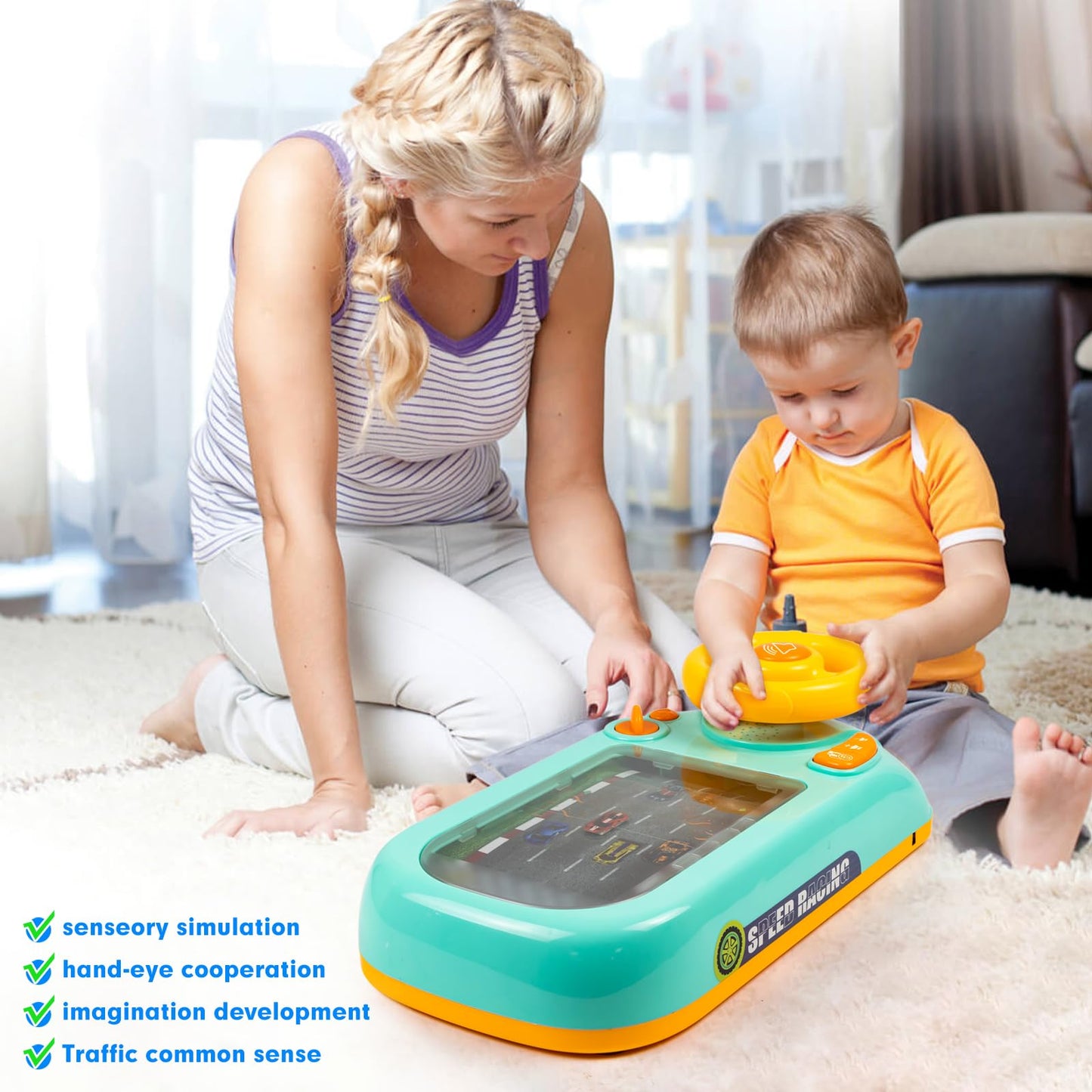 Beacron Musical Steering Wheel Toy - Interactive Driving Play for Kids (Ages 3+)