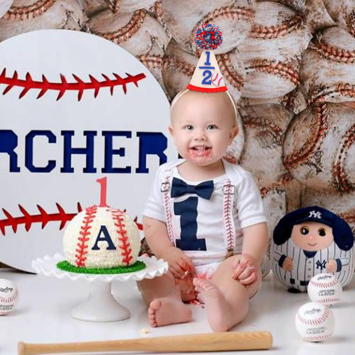 BEADED Baseball 1/2 Birthday Hat | Half Birthday Party Decor for 6 Months Milestones