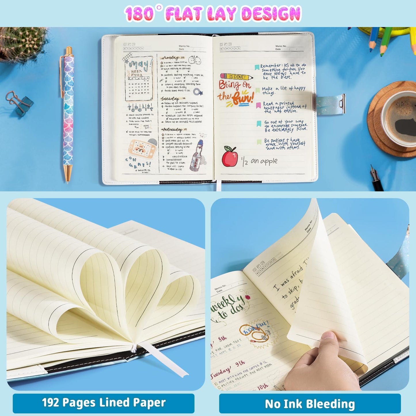 Beadsky Diary with Lock – A5 Secret Journal for Girls, 192 Pages, Password Diary with Pen
