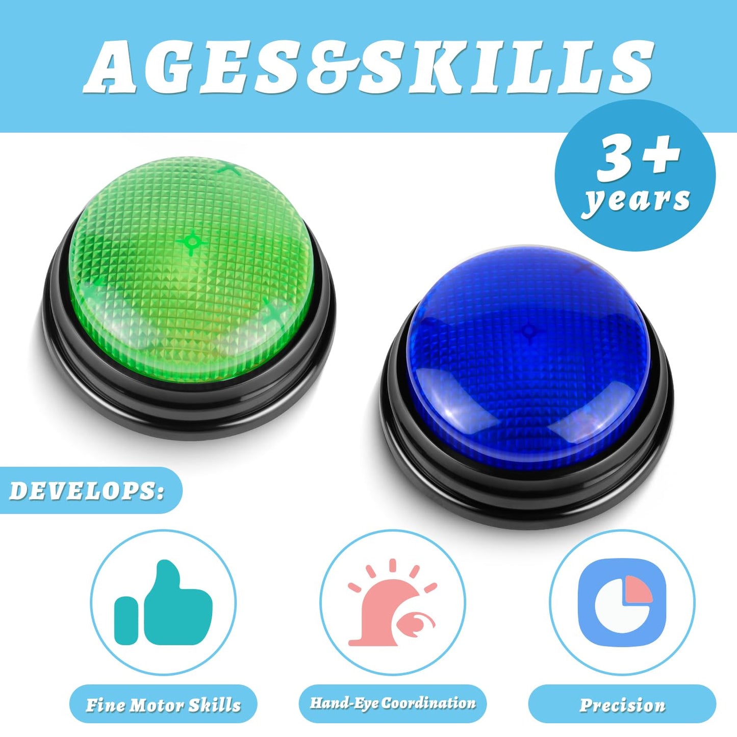 BEAN LIEVE 2-Pack Game Buzzers – Ultra-Portable 4-LED Lights for Quiz & Family Fun