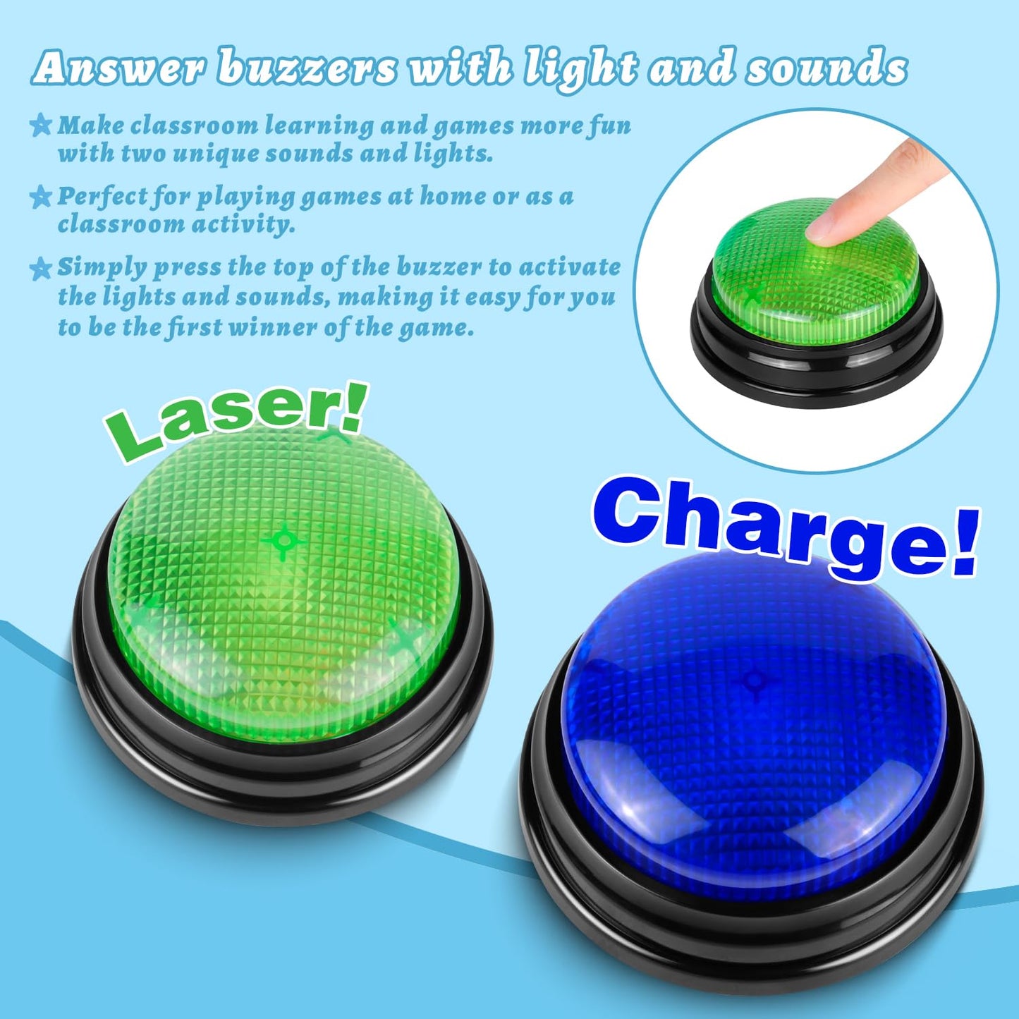 BEAN LIEVE 2-Pack Game Buzzers – Ultra-Portable 4-LED Lights for Quiz & Family Fun