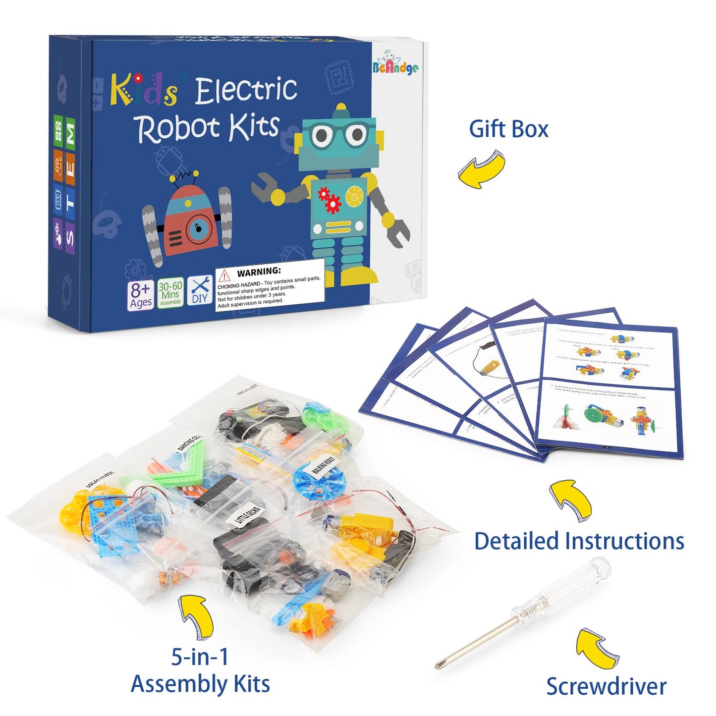 BeAndge STEM Robotics Kit for Kids 8-12 — 5 Robot Projects
