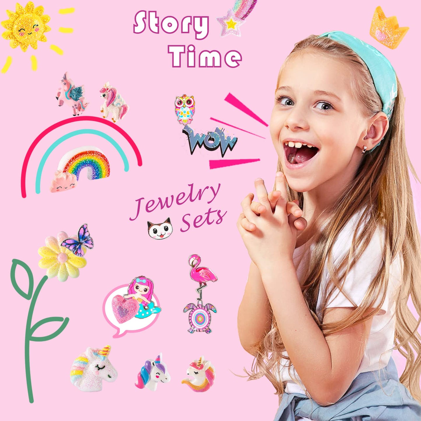 BeAndge Kids Dress-Up Jewelry Set – Unicorn, Rainbow & Flower Accessories for Ages 3-8