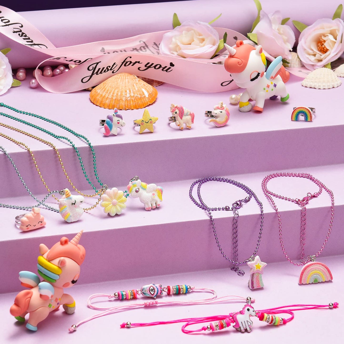 BeAndge Kids Dress-Up Jewelry Set – Unicorn, Rainbow & Flower Accessories for Ages 3-8