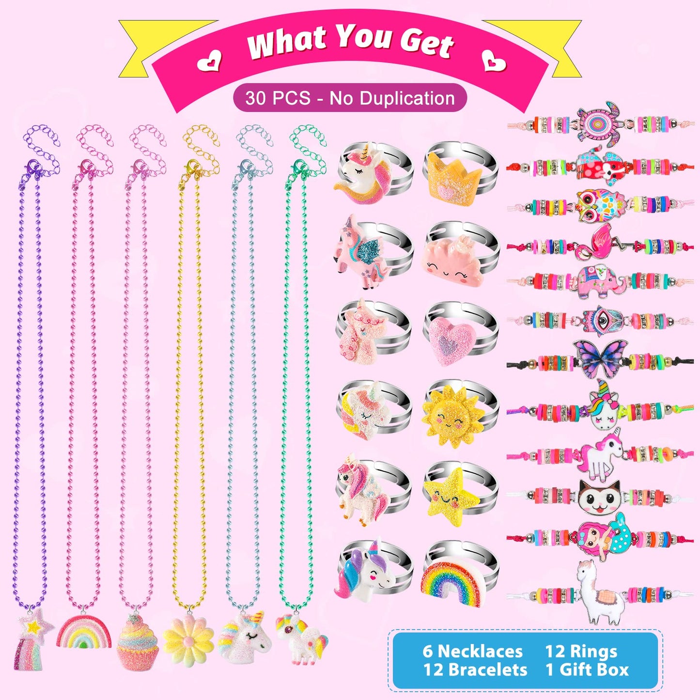 BeAndge Kids Dress-Up Jewelry Set – Unicorn, Rainbow & Flower Accessories for Ages 3-8