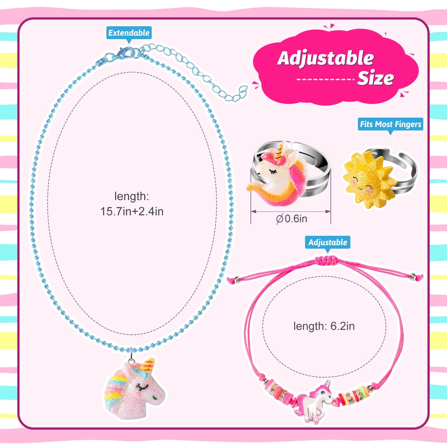 BeAndge Kids Dress-Up Jewelry Set – Unicorn, Rainbow & Flower Accessories for Ages 3-8